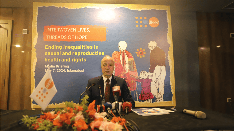 Dr. Luay Shabaneh, UNFPA Representative at the media briefing. 